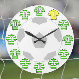 Fußball-Uhr - mit grünen Shirts Große Wanduhr