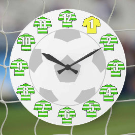 Fußball-Uhr - mit grünen Shirts Große Wanduhr