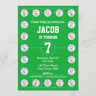 Fußball und Fußballfeld zum Geburtstag Einladung
