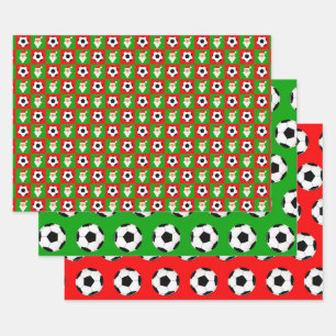 Fußball und Weihnachten, Rot und Grün Geschenkpapier Set