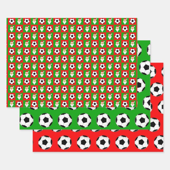 Fußball und Weihnachten, Rot und Grün Geschenkpapier Set (Set)