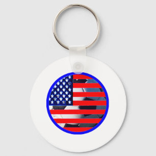 Fußball & USA Flag2 The MUSEUM Zazzle Blue-C Schlüsselanhänger