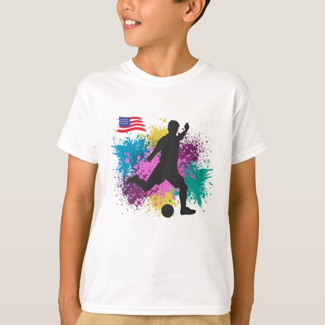 Fußball USA Grungy Color Splashes T-Shirt (Vorderseite)
