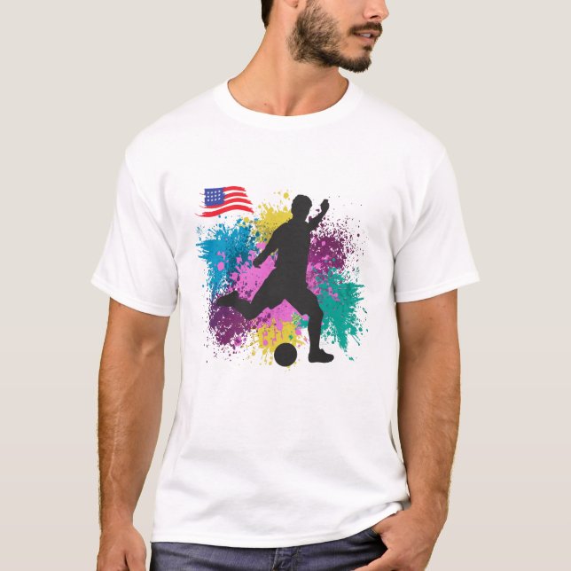 Fußball USA Grungy Color Splashes T-Shirt (Vorderseite)