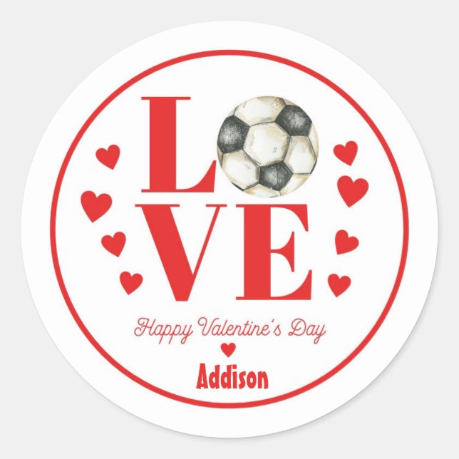 Fußball-Valentinsticker, LIEBE Fußball Runder Aufkleber (Vorderseite)
