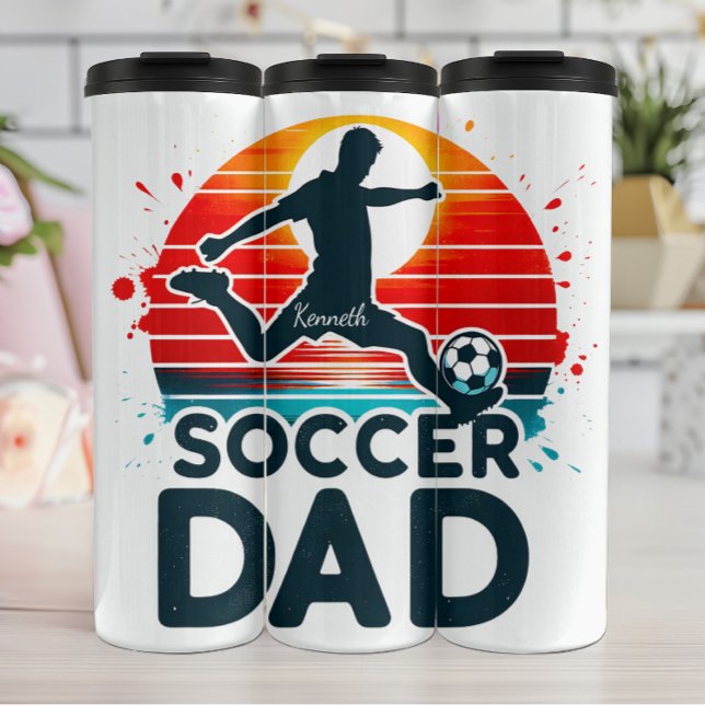 Fußball-Vater: Silhouette des Sonnenuntergangs Thermosbecher (Von Creator hochgeladen)