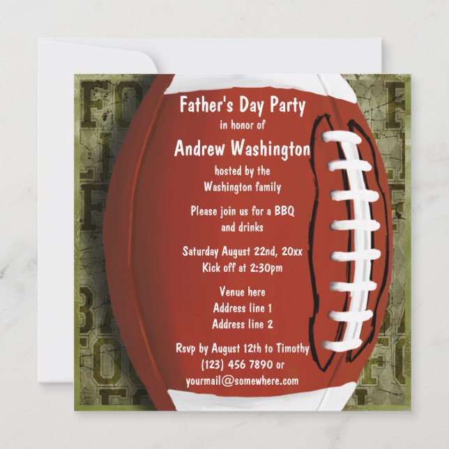 Fußball Vatertag Party Vintag Grüner Grunge Einladung (Rückseite)