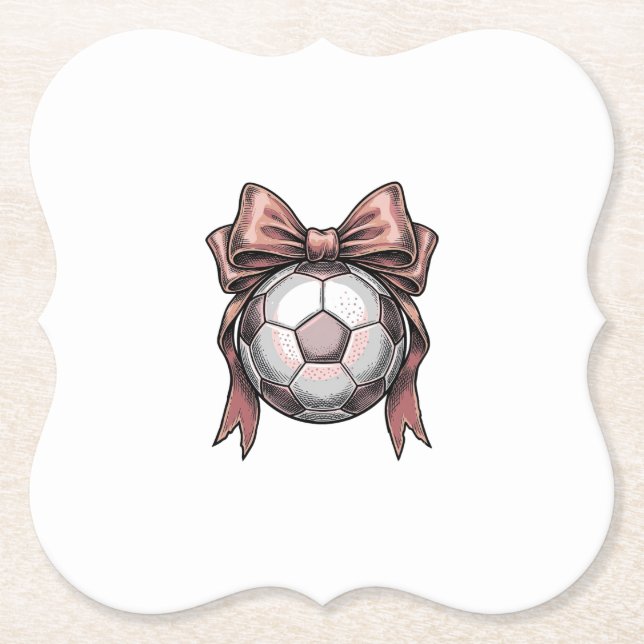 Fußball Vintage mit rosa Schleife Untersetzer (Vorderseite)