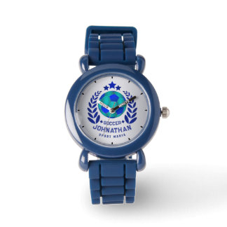 Fußball-Wappen | Helle blaue Sport-Fan-Geschenke Armbanduhr