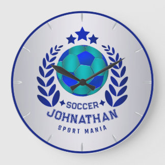 Fußball-Wappen | Helle blaue Sport-Fan-Geschenke  Große Wanduhr
