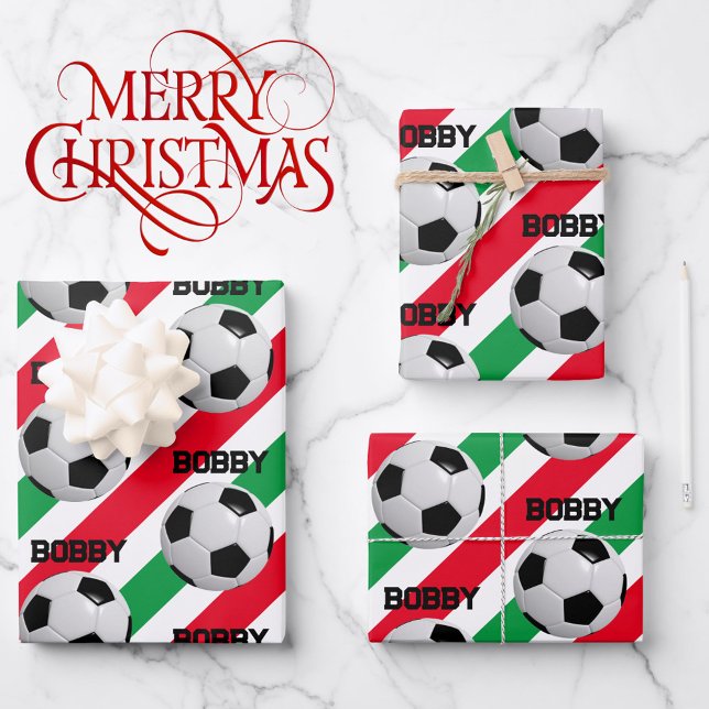 Fußball Weihnachten Name 3 Kinder hinzufügen Geschenkpapier Set (Von Creator hochgeladen)
