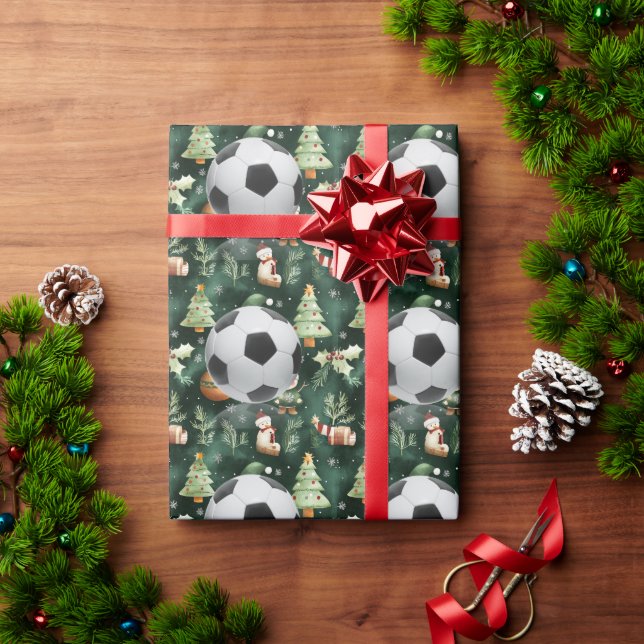 Fußball Weihnachten Thema für Spieler mit Ball Geschenkpapier (Feiertagsgeschenk)