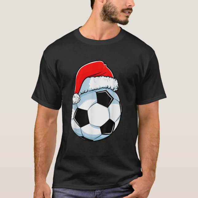 Fußball Weihnachten Weihnachtsmannmütze Ball Sport T-Shirt (Vorderseite)