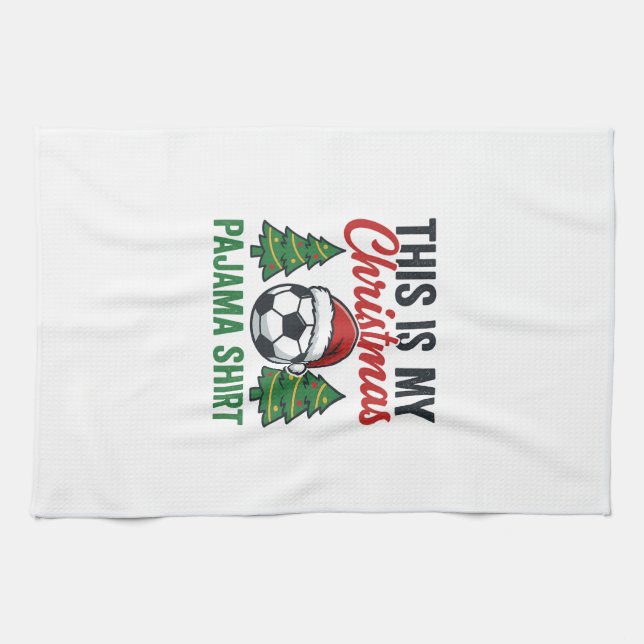 Fußball-Weihnachts-Pyjama-Hemd Geschirrtuch (Horizontal)