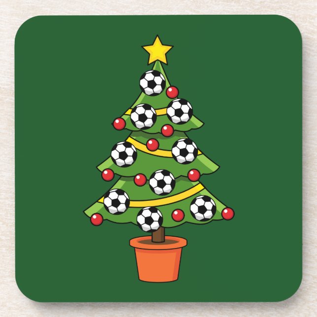 Fußball Weihnachtsbaum Getränkeuntersetzer (Vorderseite)