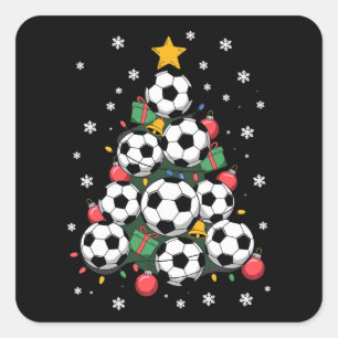 Fußball-Weihnachtsbaum Xmas Spieler Fußballfan Quadratischer Aufkleber