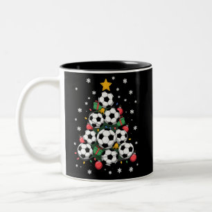 Fußball-Weihnachtsbaum Xmas-Spieler Fußballfan Zweifarbige Tasse