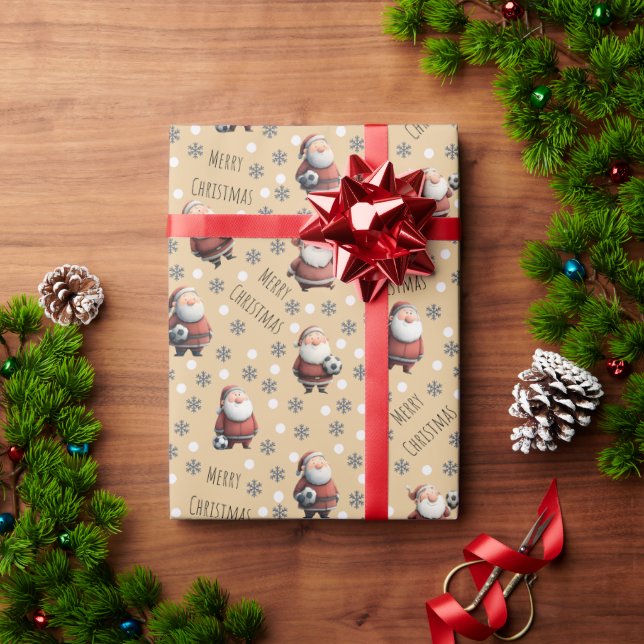 Fußball-Weihnachtsmann am Strand Geschenkpapier (Feiertagsgeschenk)