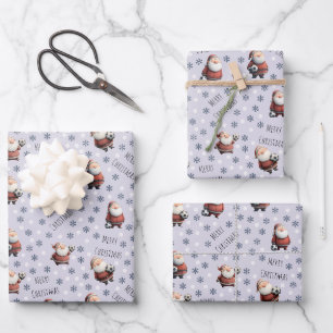 Fußball-Weihnachtsmann auf blassem Lila Geschenkpapier Set