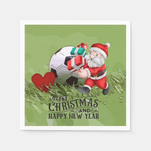 Fußball Weihnachtsmann für Weihnachten Party Serviette (Vorderseite)