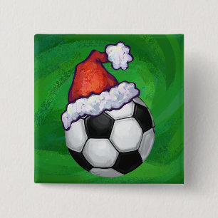 Fußball-Weihnachtsmannmütze auf Grün Button