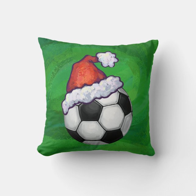 Fußball-Weihnachtsmannmütze auf Grün Kissen (Vorderseite)