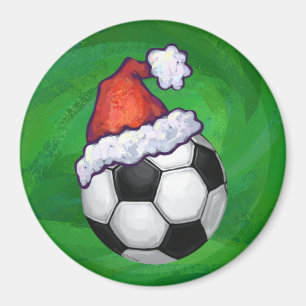 Fußball-Weihnachtsmannmütze auf Grün Magnet