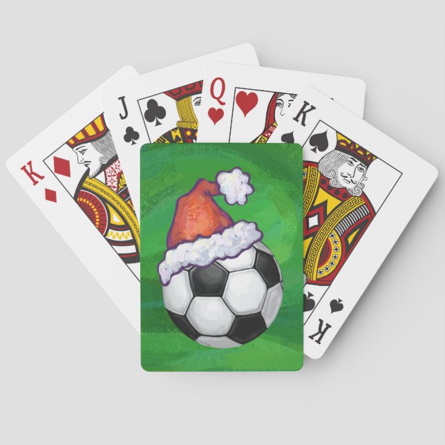 Fußball-Weihnachtsmannmütze auf Grün Spielkarten (Rückseite)