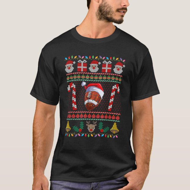 Fußball Weihnachtsmannmütze Ugi Weihnachtsbeleucht T-Shirt (Vorderseite)