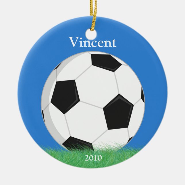 Fußball-Weihnachtsverzierung Keramikornament (Vorne)