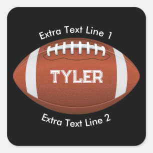 Fußball, weißer Name, 2 Textlinien auf schwarz Quadratischer Aufkleber