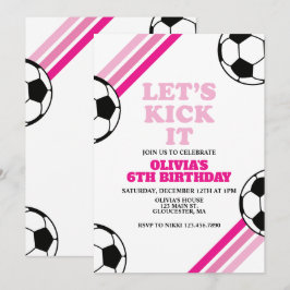 Fußball Wir kick's it Pink Stripe Birthday Einladung