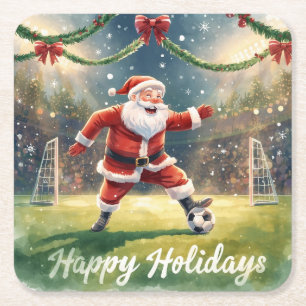 Fußball zu Weihnachten mit dem Weihnachtsmann Rechteckiger Pappuntersetzer