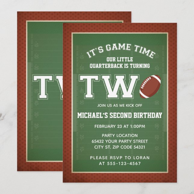 Fußball Zweite Geburtstagspartei Einladung (Vorne/Hinten)