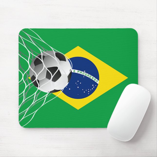 Fußballball auf brasilianischer Flagge Mousepad (Mit Mouse)