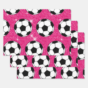 Fußballball Rosa Frost Glitzer Sport Player White Geschenkpapier Set
