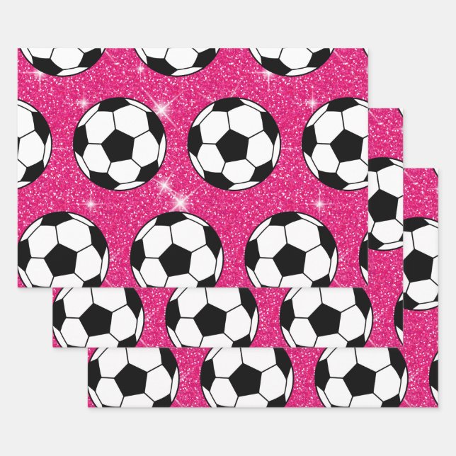 Fußballball Rosa Frost Glitzer Sport Player White Geschenkpapier Set (Set)