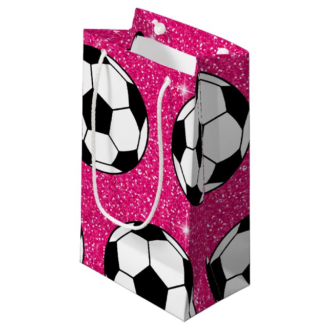 Fußballball Rosa Frost Glitzer Sport Player White Kleine Geschenktüte (Vorderseite Schrägansicht)