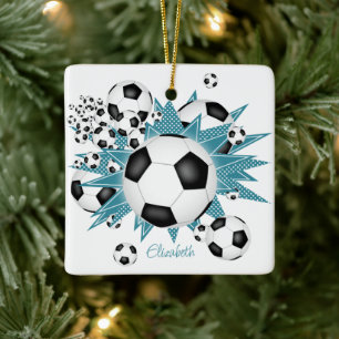 Fußballbällchen aquamarine Weiße Sterne Girls Spor Keramikornament