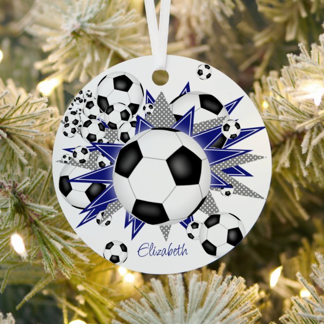 Fußballbälle Blaue Sterne Mädchen Sport Ornament Aus Metall (InSitu)