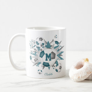 Fußballbälle Sterne aquamarin grau ihren Namen Kaffeetasse