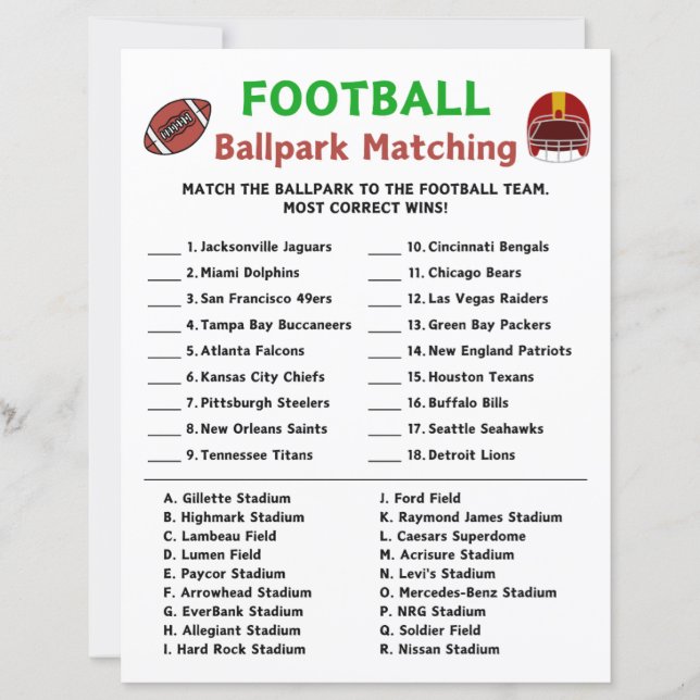 Fußballballpark Matching Game (Vorderseite)