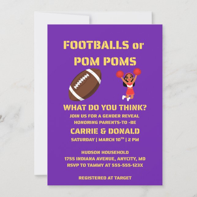 Fußbälle oder Pom-Poms Geschlechtsenthüllungs-Einl (Vorderseite)
