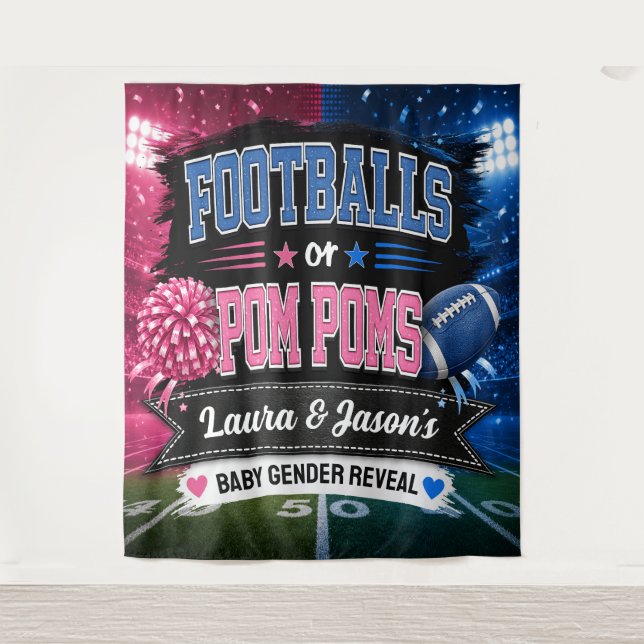 Fußbälle oder Pom-Poms Party-Banner, Geschlechtere Wandteppich (Vorderseite)