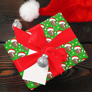 Fußbälle Santa Hut & Schneeflocken Grün Geschenkpapier