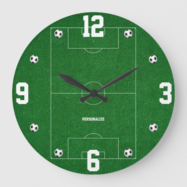 Fußballfeld-Design Sportfan-Heimdekoration Große Wanduhr (Vorderseite)