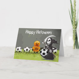 Fußballfröhliches Halloween mit Bälle auf grünem G Karte