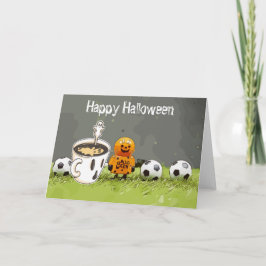 Fußballfröhliches Halloween mit Bälle auf grünem G Karte