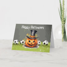 Fußballfröhliches Halloween mit Bälle auf grünem G