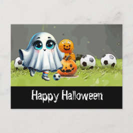 Fußballfröhliches Halloween mit Bälle auf grünem G Postkarte